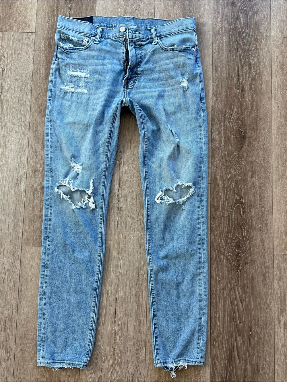 Abercrombie & Fitch Mens 32x32 Skinny Stretch Distressed Ripped Jeans Light Wash
